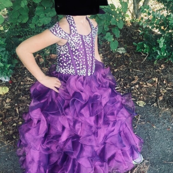 Purple Ruffled Halter Pageant Dress - Picture 2 of 5